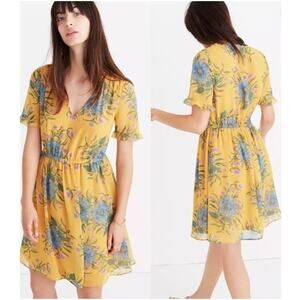 Madewell Yellow Floral Print Short Sleeve Mini Dress Size 2